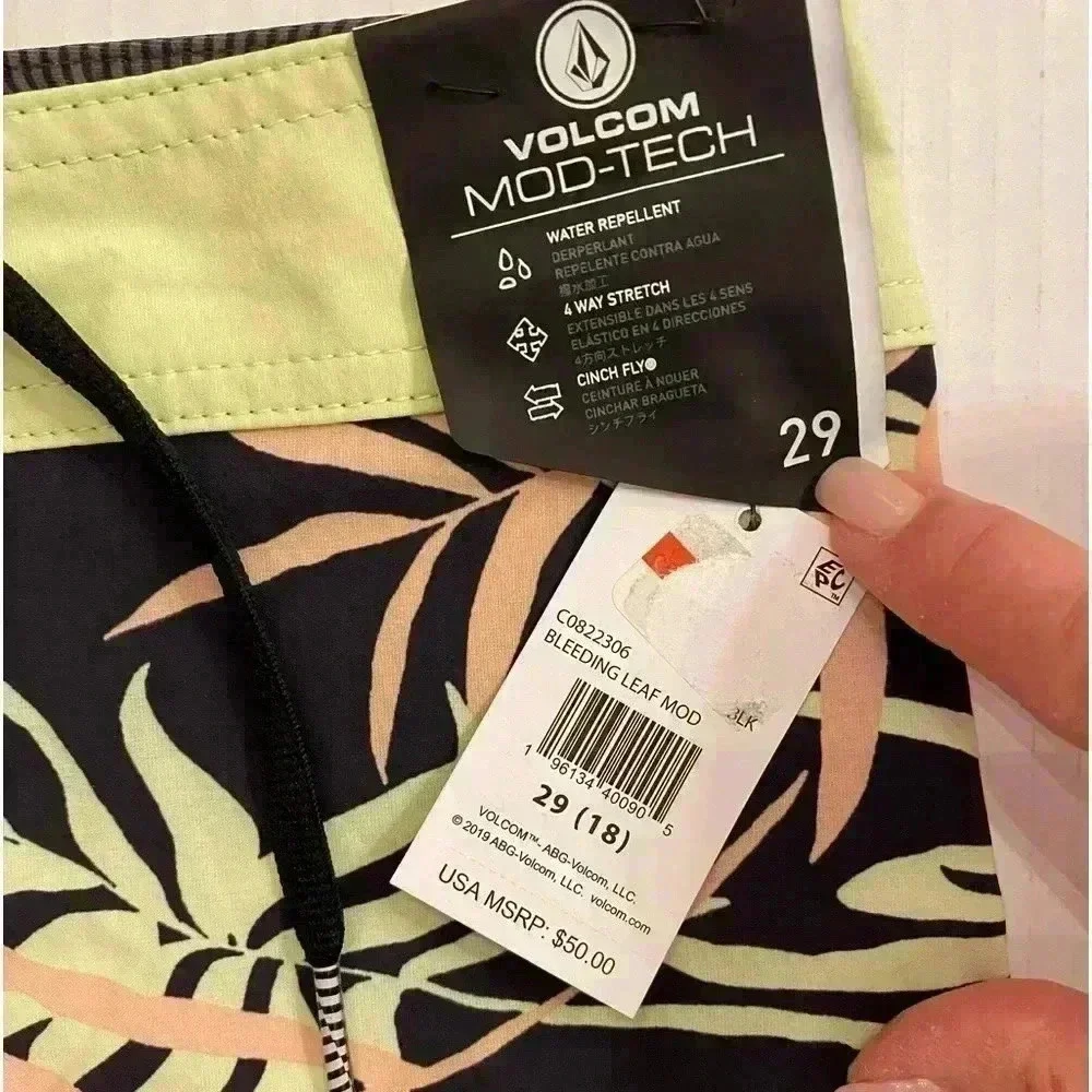 Volcom Boys Board Shorts Print Tie Waist Tropical NEW Black Blue 29
